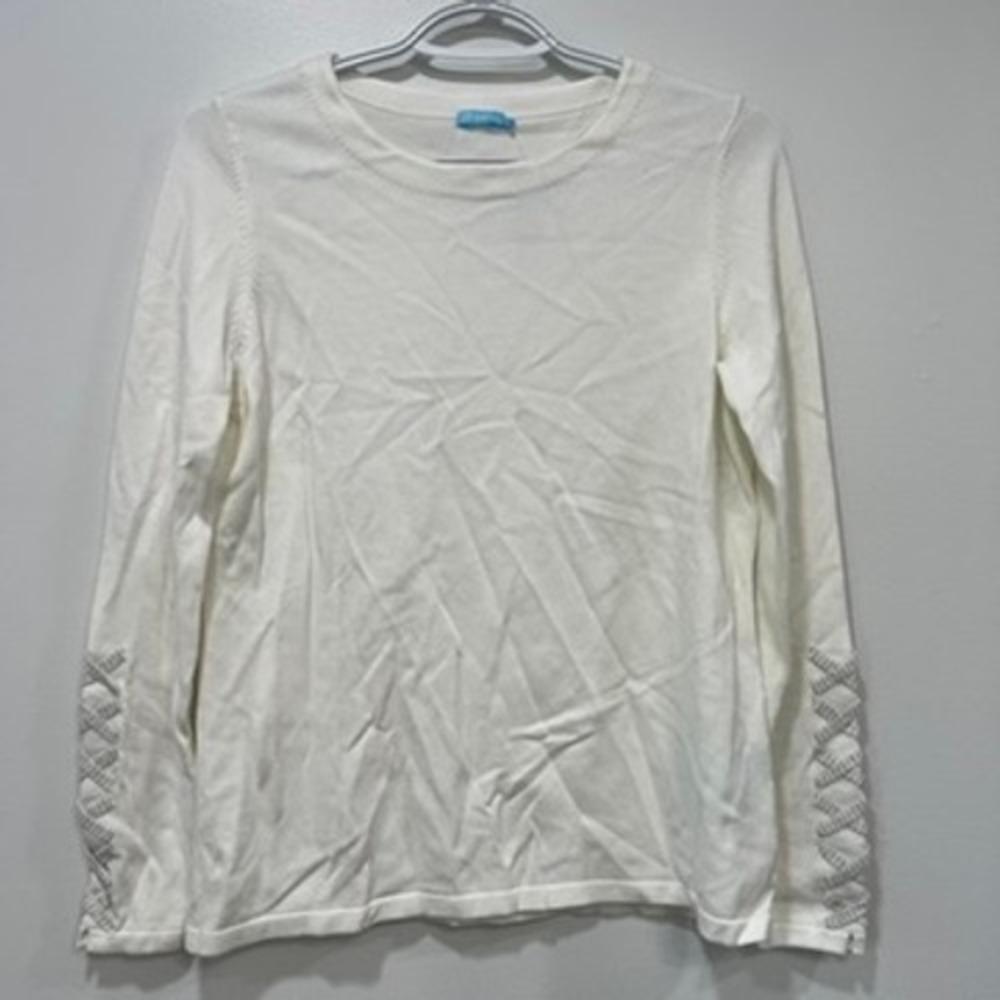 J Mclaughlin Rianna Sweater Small NWT $168 Cotton Crewneck Solid White Stitch